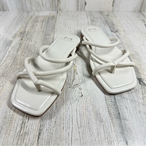 New Marc Fisher Fiada 2 Square Toe Faux Leather Thong Sandal In White #597 - Picture 1 of 8